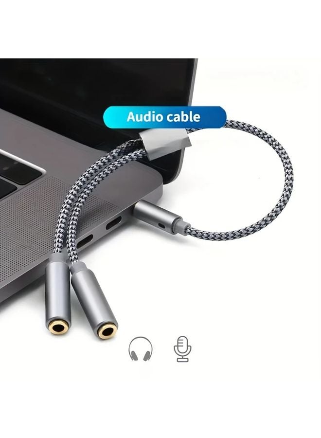Gray 3 5mm Audio Splitter Cable One Male to Two Female Gold Plated Nylon Braided - Image 4